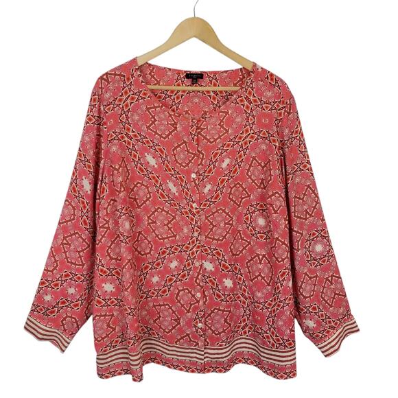 Talbots Woman Button Up Blouse Pink Orange Size 2X - Picture 1 of 7